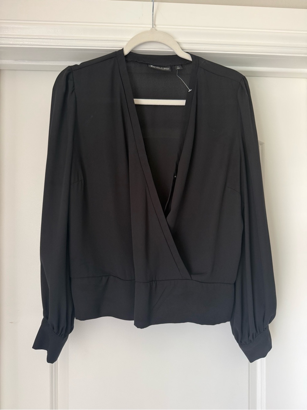 Avenue Black Wrap-Style Long Sleeve Blouse